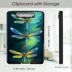Clipboard with Storage,Office Supplies Nursing Clipboards Folder with Pen Holder Plastic Foldable Clip Board with Storage for Nurse Teacher,Green Dragonflies