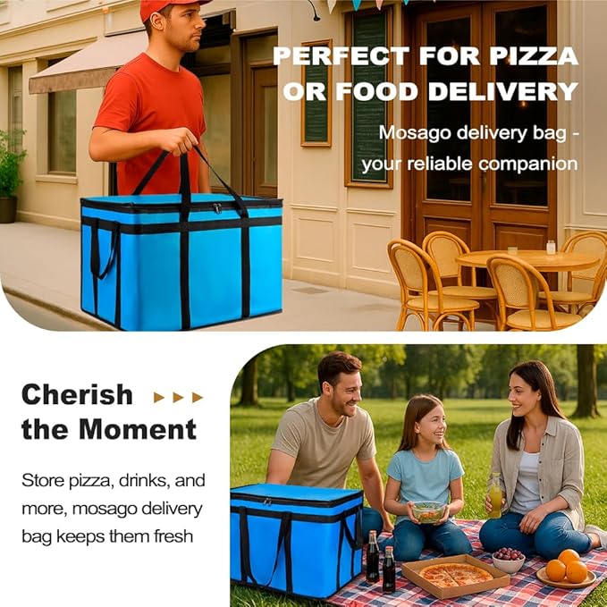 XXXL Insulated Food Delivery Bag - Reusable Thermal Cooler Grocery Bags for Catering & Delivery, Pizza Carrier for Events, Large Capacity Bag Keeps Food Hot/Cold for Shopping, Commercial (with Base)
