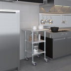 AmGood Stainless Steel Work Table with 2 Shelves and Casters | Metal Utility Table On Wheels (Stainless Steel Work Table with 2 Shelves + Casters, 24" Long x 24" Deep)