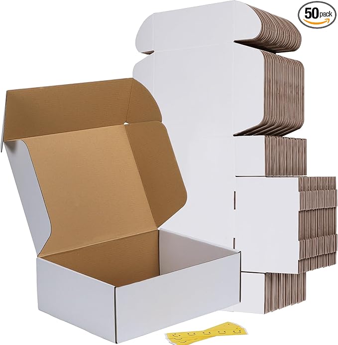 RLAVBL 12x9x4 Inches Shipping Boxes Set of 50, White Medium Corrugated Cardboard Box, Mailer Boxes for Packing Small Business