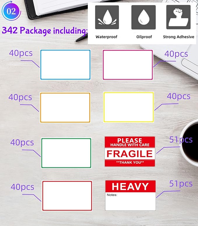 5" x 3" Large Moving Labels for Home Packing Box Label with Writable Notes Areas, 6 Color Coded Border Label + Fragile Moving Stickers + Heavy Blank Labels + 2 Permanent Markers. Permanent Adhesion