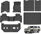 Hutisya-Floor Mats & Cargo Liner with Backrest Set Fit for Chevy Suburban/GMC Yukon XL 2015-2020 All Weather Protection Anti-Slip & Durable TPE Full Set Liners Automotive Accessories-Black