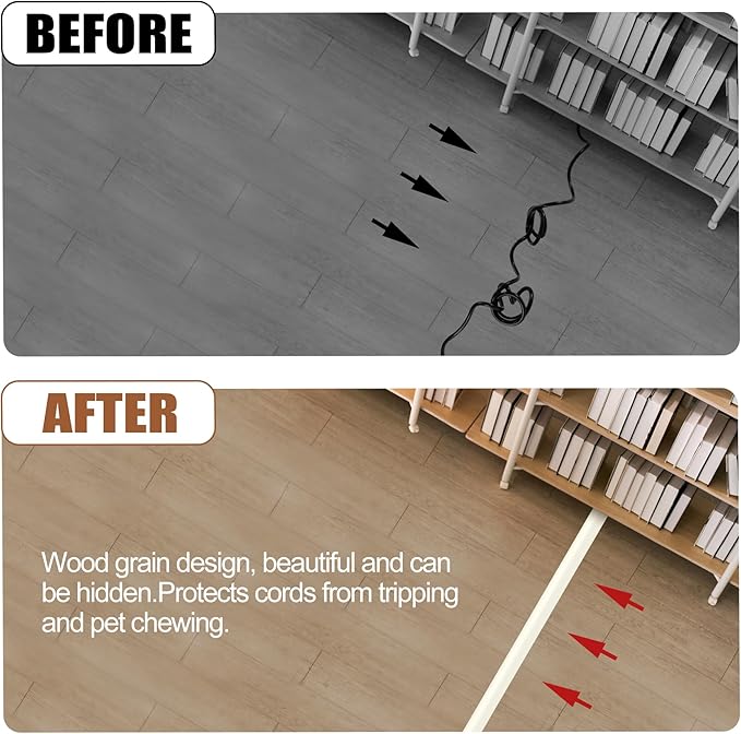 MYFAMIREA 5FT Floor Cord Cover for Wire Self Adhesive Cable Cavity Management PVC Extension Cord Hider Power Floor Wire Protector Cover Prevent Cable Trip for Office Home Outdoor (Beige, 1.97'')