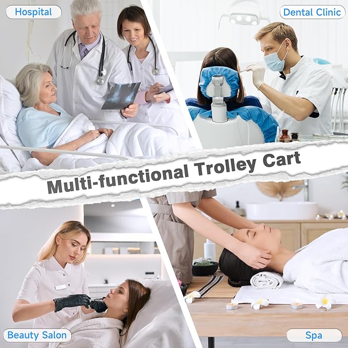 Medical Trolley Mobile Ultrasound Cart 135 LBS Load Professional Portable Storage Cart with 4 Silent Wheels Tray for Hospital Dental Clinic Beauty Salon Office Bedroom