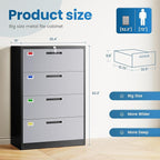 4 Drawer File Cabinet, Lateral Filing Cabinets for Home Office, Office Storage Drawers with Lock, Hanging Files Legal/Letter A4 Size (Assemble Required,Black Grey)