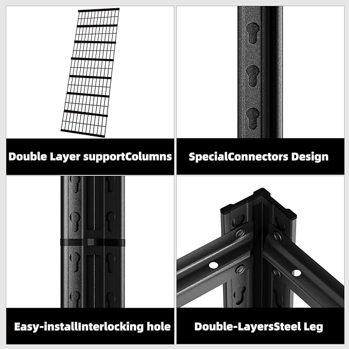 5 Tier Metal Shelving Unit, Adjustable Storage Shelves, 72" H x 35.43" W x 15.8" D Heavy Duty Garage Shelves for Warehouse, Basement, Kitchen, Pantry, Living Room, Black