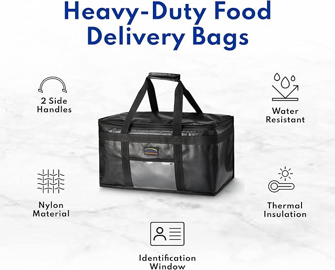 New Star Foodservice 1028690 Commercial Quality Insulated Food Delivery Bag Full-Size, (21.5" W x 11" H x 12.5" D), Black
