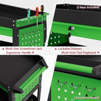 3 Tier Rolling Tool Cart on Wheels, Heavy Duty Industrial Utility Cart Service Cart with Drawer and Screwdriver Rack Pegboard, 550 LBS Mobile Tool Storage Organizer for Workshop, Garage(Green-Black)