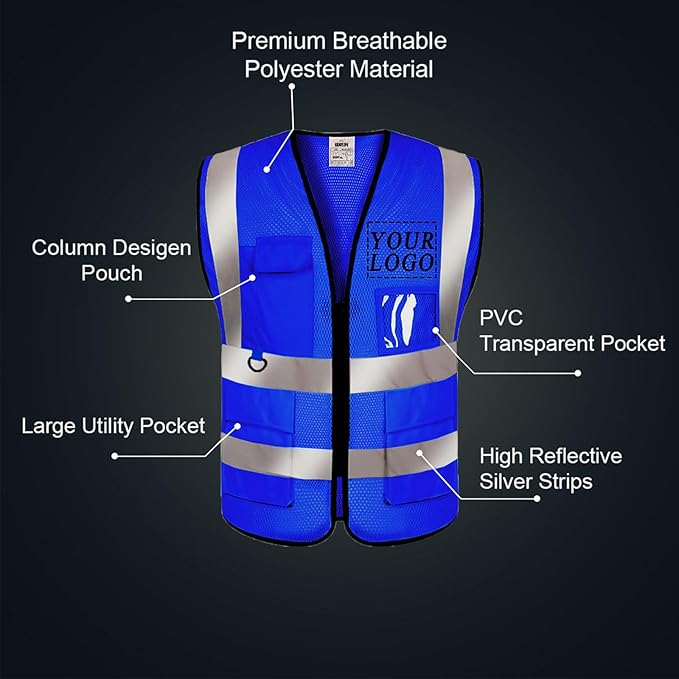 BeautyWill Custom Safety Vest Logo Class 2 High Visibility Reflevtive Vest Outdoor Protective Workwear