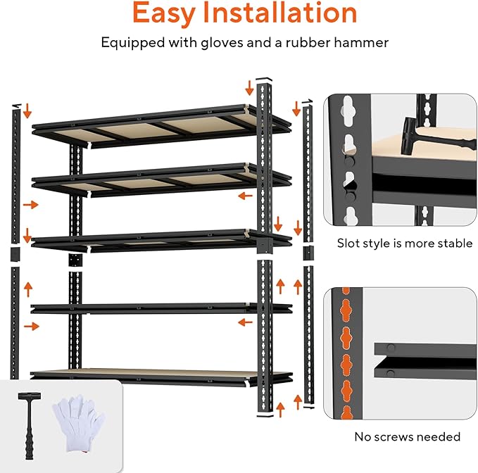 5 Tier Garage Shelving, Adjustable Heavy Duty Garage Shelves,Metal Storage Shelves Unit for Basement,Warehouse,Pantry Kitchen