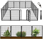 56in(H) Garden Fence, 10 Panels Total 22.1 Ft(L), Garden Fence with Low Threshold Gate, Anti Dig Fence Barrier, Fencing for Garden Beds, Black Metal Decorative Garden Fencing
