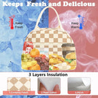FlowFly Lunch Bag for Women Insulated Lunch Box Corduroy Lunch Tote Cooler for Travel Work Picnic,Corduroy Plaid Khaki