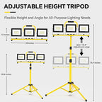 LED Work Lights with Stand: 3 Head Adjustable Work Light with Individual Switch, IP66 Waterproof Foldable Outdoor Tripod Light for Job Site Construction Lighting, Tool Gifts for Men