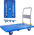 Doppy Flatbed Cart, 1320lbs Heavy Duty Capacity Platform Hand Truck 360 Degree Swivel Wheels Foldable Push Hand Cart for Loading and Storage, Warehouse (Blue)