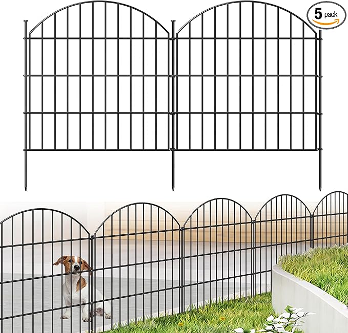Metal Garden Fence 28in (H) x 11.7ft (L), 5 Panels + 6 Stakes Rustproof Border Fence Animal Barrier for Dog, No Dig Garden Fencing for Yard Flower Bed Patio Outdoor, CTW2828 Black