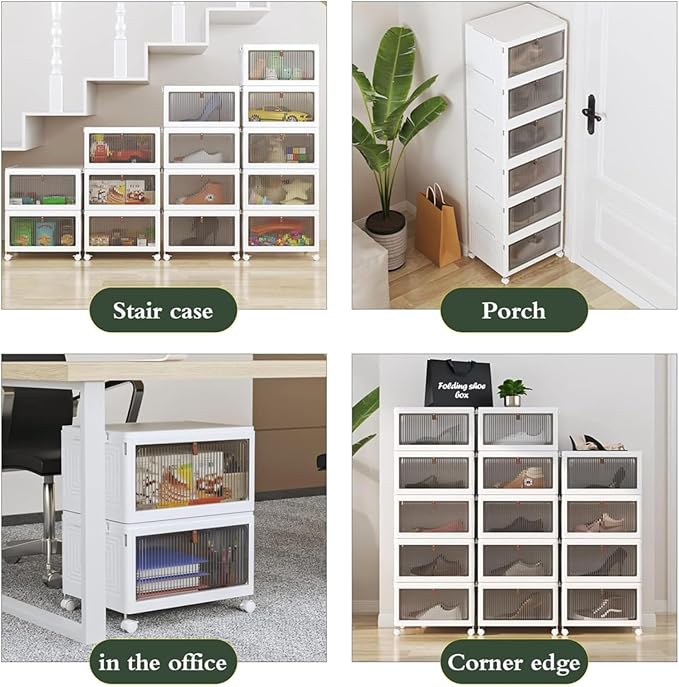 4 Tier Plastic Stackable Storage Bins and Boxes Organizer, Foldable Containers, Stackable Closet Organizers, Collapsible Boxes, White (3 Tier, 25.8″)
