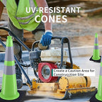 BESEA 6Pack 28" inch Traffic Cones Green Safety Cones with 6 inch Reflective Collar for Home Driveway Road Parking Use(6 Cones)