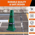 Reserved Parking Sign, 26.4-Inch Green Plastic Cone, High-Visibility, Weatherproof, Slip-Resistant Base, Stackable, Indoor Outdoor Parking Control - 4 Pack