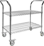 Northsky 2-Shelf Wire Utility Cart on Wheels, Chrome Finish Rolling Metal Shelving with Wheels, 550lb Capacity, 36" x 18" x 38", 2 Tier Rolling Cart for Kitchen Bar Storage Use