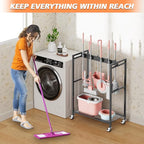 Broom and Mop Holder, Broom Storage Hanger, Cleaning Cart with Broom and Mop Hanger, Cleaning Cart with Wheels, Janitorial Cart for Household, Laundry Room Organization
