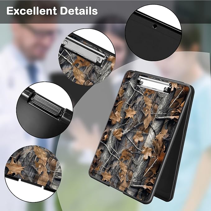 Clipboard with Storage,Office Supplies Nursing Clipboards Folder with Pen Holder Plastic Foldable Clip Board with Storage for Nurse Teacher,Camouflage Forest