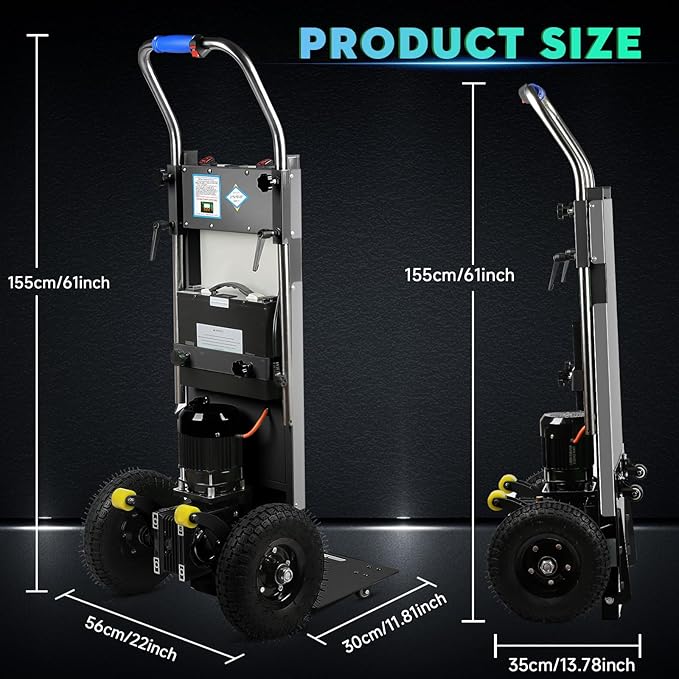 Electric Stair Climbing Dolly, 1250W Electric Hand Truck with Telescopic Handle, 3 Mode Folding Stair Climber 900lbs Max Load Capacity for Effortless Moving of Furniture & Equipment (Black)