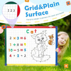 SWANCROWN Magnetic Board for Kids - Tabletop White Board for Children- 24x18 Inch Double Sided Foldable Dry Erase Board Standing with 82Pcs Alphabet Magnets Whiteboard Letters