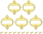 uxcell 5 Pcs Metal Label Holder, 2.2 x 2.4 Inch Small Vintage Card Frame Tag Floral Lace Label Holder with Screws for File Boxes Drawers Door Cabinet Book Shelves, Gold Tone