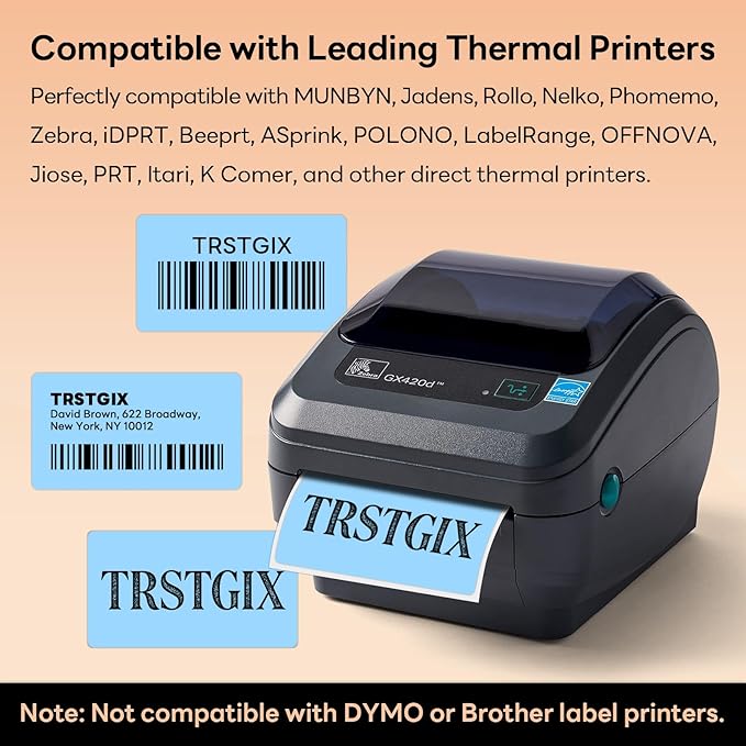 2.25" x 1.25" Direct Thermal Labels, Strong Adhesive Stickers Compatible with Zebra, Rollo, Munbyn & Most Desktop Thermal Printers (6 Rolls / 6000 Labels, Light Blue), TRSTGIX