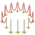 LOVMOR 12Pcs Gold Stanchion Posts Queue with 8pcs Red Velvet Rope, Crowd Control Barriers Queue Line Rope, Crowd Control Stanchion for Party Supplies
