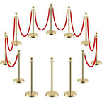 LOVMOR 12Pcs Gold Stanchion Posts Queue with 8pcs Red Velvet Rope, Crowd Control Barriers Queue Line Rope, Crowd Control Stanchion for Party Supplies