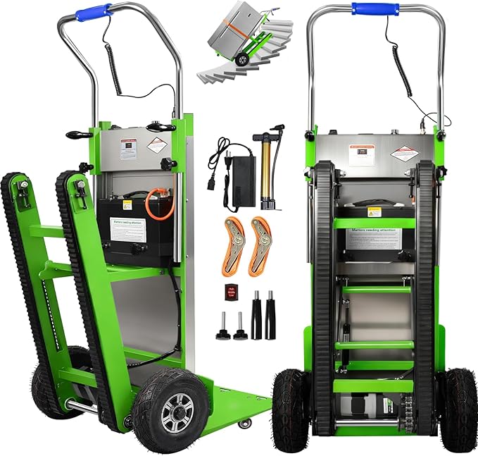 Electric Stair Climbing Dolly, 1250W Electric Hand Truck with Telescopic Handle, 3 Mode Folding Stair Climber 900lbs Max Load Capacity for Effortless Moving of Furniture (Green - Track & Wheel)