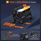 38"L Collapsible Wagon Cart Foldable, 460lbs Weight Capacity 220L Heavy Duty Folding Beach Wagons with Big All-Terrain Wheels, Utility Carts for Groceries, Shopping, Camping, Sports - Black