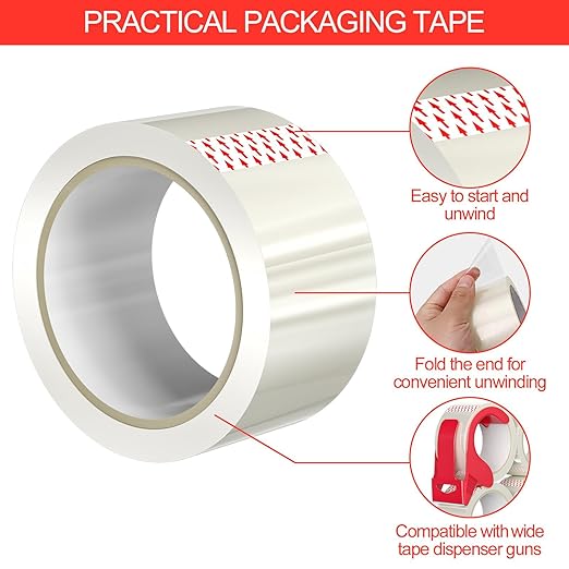 6 Rolls of Clear Shipping Packaging Tape, Packing Tape, Cardboard Tape, Adhesive Roll Packaging Tape with Plastic Dispenser for Packaging Parcels (1.96in x 2.59in)