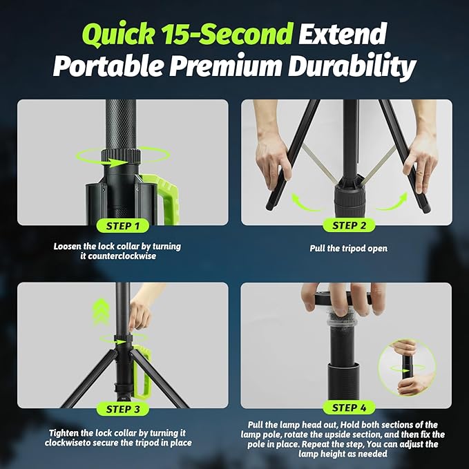 Camping Light with Stand, 8.4 FT Rechargeable Work Light, 6000mAh 3000/4000/6500K Dimmable Portable LED Work Light 3000LM for Outdoor,Sports, Emergency, Gift(Remote and Carrying Bag Included)
