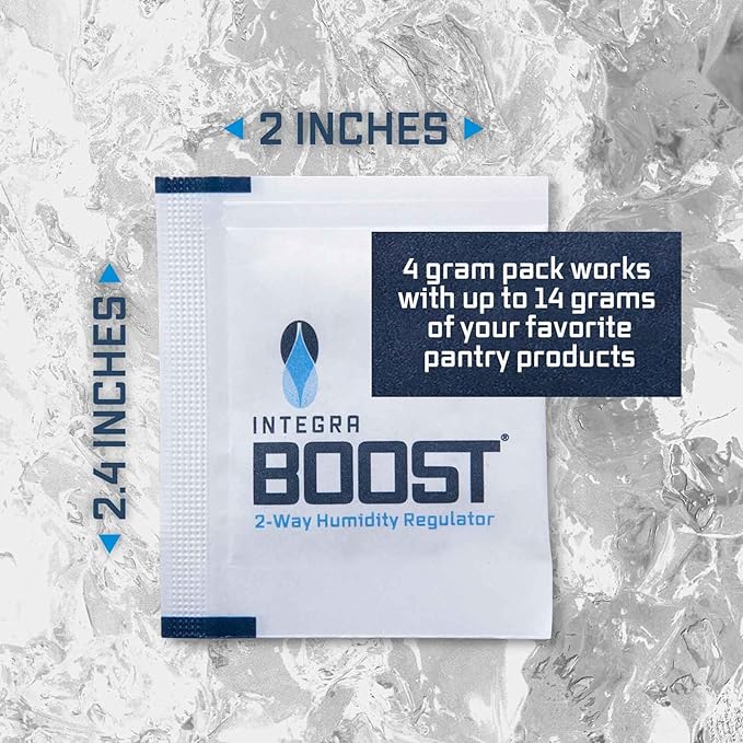 Integra Boost 55% RH Level - 4 Gram Size - Two-Way Humidity Control Pack - Incl. Replacement Indicator Cards - Food Storage & Herbs Moisture Balancer for Up to 1/2 oz (Pack of 200)