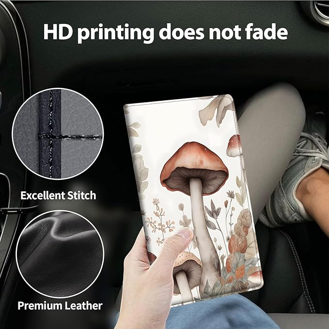 Car Registration and Insurance Holder, Leather Car Glove Box Organizer, Cool Car Accessories for ID, Driver's License Cards & Essential Document,business cards,Men&Women,Mushroom Flower