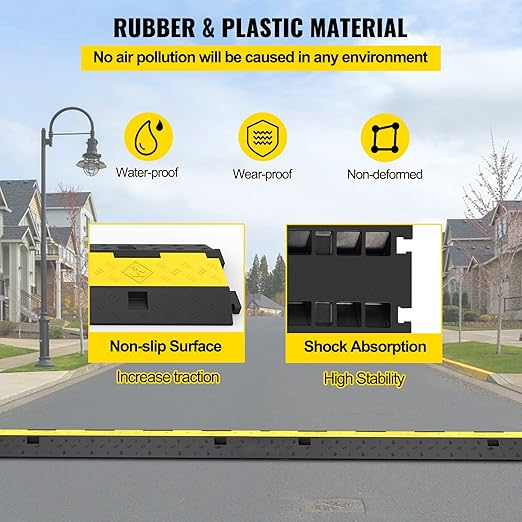 VEVOR Cable Protector Ramp, 4 Packs 2 Channels Rubber Modular Speed Bumps Rated 11000 LBS Load Capacity, Protective Wire Cord Ramp Driveway Rubber Traffic Speed Bumps Hump Cable Protector