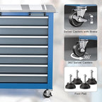 LARBANKE 7-Drawer Rolling Tool Chest with Stainless Steel Countertop,Tool Chest with Secure Locking System,Tool Cabinet with 360°Wheels and Padded Feet,for Home, Garage and Office
