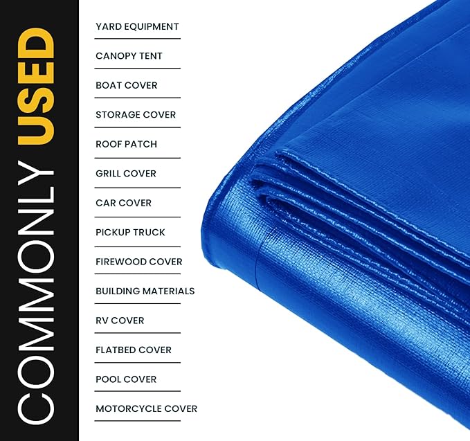 PROTARP Extra Heavy Duty 16 Mil Tarp Cover, Waterproof, UV Resistant, Rip and Tear Proof, Poly Tarpaulin with Reinforced Edges for Roof, Camping, Patio, Pool, Boat. (Blue 18′ X 24′)