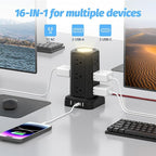 PASSUS Power Strips with Surge Protection, Flat Plug Power Strip with 12 Outlets 4 USB Ports, Charging Tower 1625W/13A 6FT Braided Extension Cord with Multiple Outlets Office Supplies Dorm Essentials