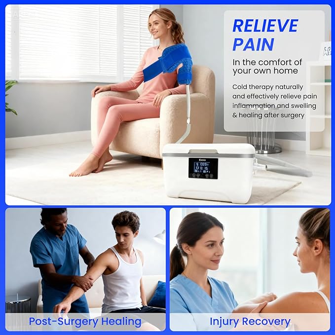 Cold Therapy Machine with Programmable Timer, Portable Ice Machine for Shoulder After Surgery,Shoulder Replacement Recovery System,Cryotherapy Pain Relief w/Compression Pad