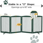 Freestanding Pet Gate for Dogs, Indoor Wooden Dog Gate for House, Foldable Dog Gate for Doorway, Stair, Step Over Pet Puppy Safety Fence Tall, 80 Inch Wide, 4 Panels 32", Green