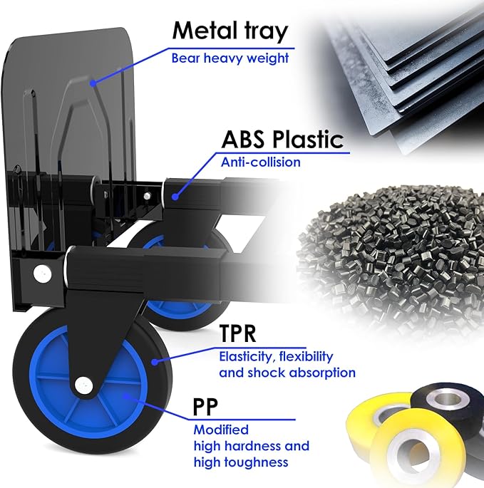 3 in 1 Convertible Hand Truck Dolly Cart with Wheels Collapsible/Folding handtruck Dolly / 2 Straps/Adjustable Height/for Luggages/Cartons/Warehouse/Supermarket/Office / 500 Lbs Load