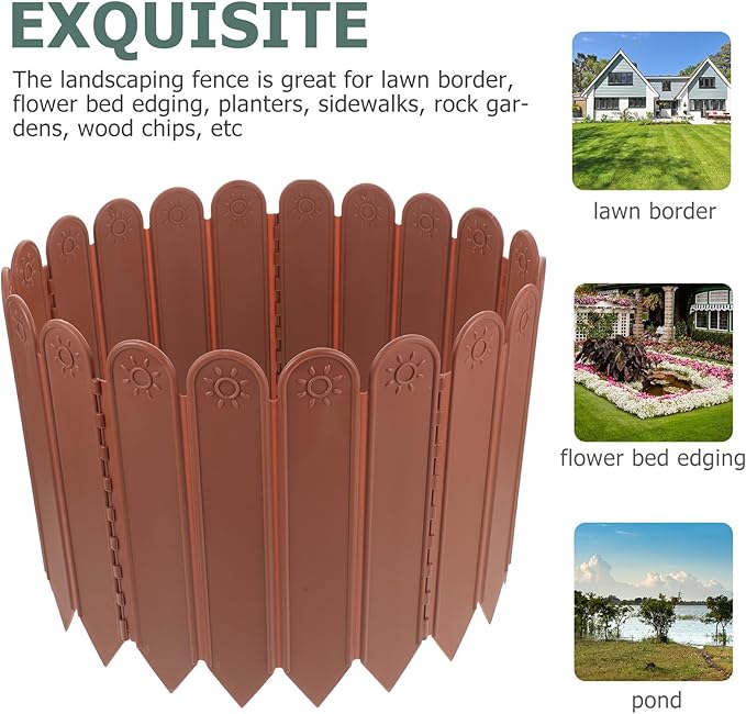 Plastic Garden Lawn Fence Panel Deep Brown Decorative Temporary Outdoor Border for Flower Beds Vegetable Gardens Courtyards Reusable Landscape Edging for Home and Balcony