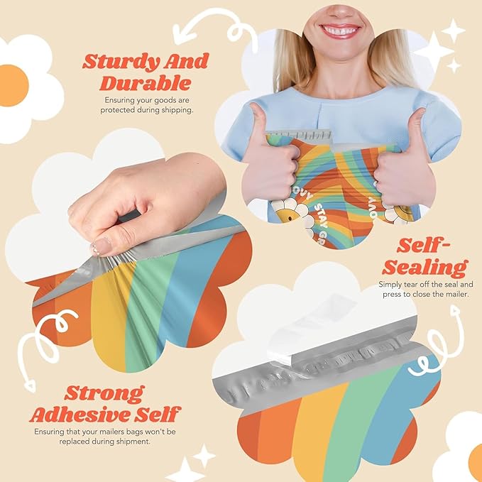 Metronic Cute Poly Mailers 6x9" 1200pc Shipping Bags for Clothes,Self Adhesive Shipping Envelopes for Small Business,Waterproof Mailers Poly Bags for Shipping,Packaging Mailing Bags Rainbow Smile Face