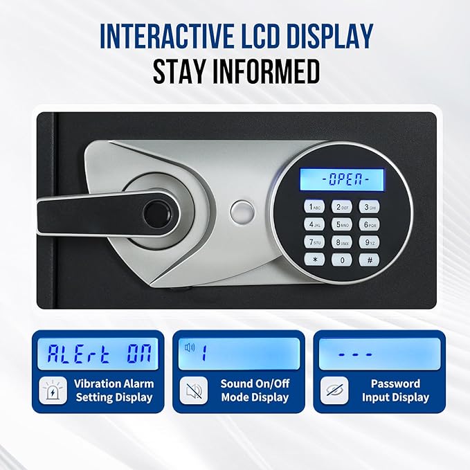 BlackSmith Home Biometric Safe 1.0 Cub - Fingerprint Recognition Box With Keys, Keypad Lock, LCD Display, Dual Alarm System - Wall Mount Cabinet for Jewelry and Valuables, Black