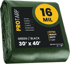 PROTARP Extra Heavy Duty 16 Mil Tarp Cover, Waterproof, UV Resistant, Rip and Tear Proof, Poly Tarpaulin with Reinforced Edges for Roof, Camping, Patio, Pool, Boat. (Green/Black 30′ X 40′)