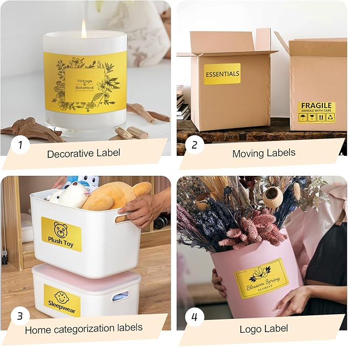 3x5 Inch Thermal Label Stickers,300Pcs Waterproof Rectangle Labels for Storage Bins,Moving Boxes,Address & Inventory Organization,Small Business Labeling,Gold