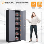 Metal Garage Storage Cabinets with Lock, 71" Tall Tool Cabinet with 2 Door and 5 Adjustable Shelves, Locking Garage Cabinets and Lockable Steel Locker for Home Office Warehouse-(Black Gray-71”H)
